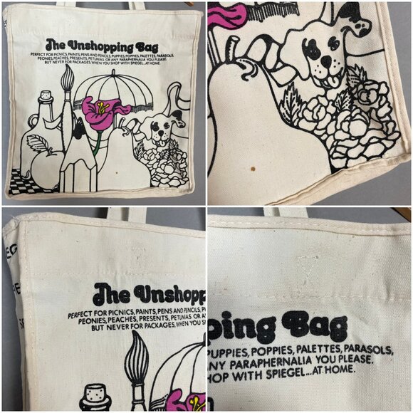 Vintage Spiegel The Unshopping Bag Canvas Tote Eclectic Retro 1970s Illustration - Picture 5 of 16
